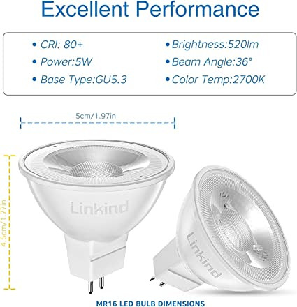 Linkind spotlámpa GU5.3 MR16 LED 5W, 520lm, 2700K, 5 db