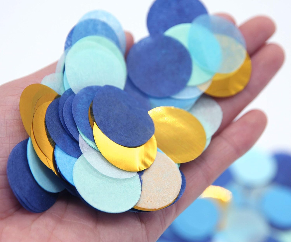 Regendeko 1000 darab arany és kék színű, kerek, papír parti konfetti(2,5 cm átmérő)
