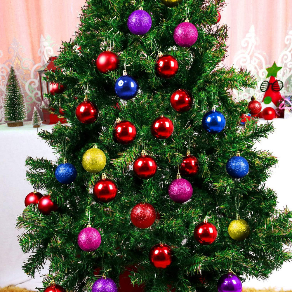 Karácsonyi fenyődíszek, díszgömbök, csillogó és matt díszgömbök, ünnepi fenyődíszek, 24