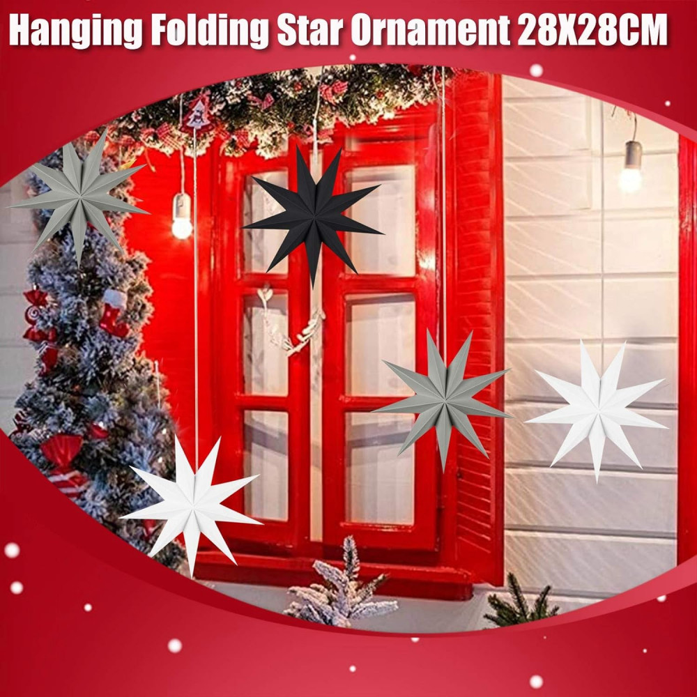 B-commerce 5 darabos, 28 cm-es, kilencágú karácsonyi díszítő csillag otthoni és esküvői dekorációhoz Újracsomagolt termék