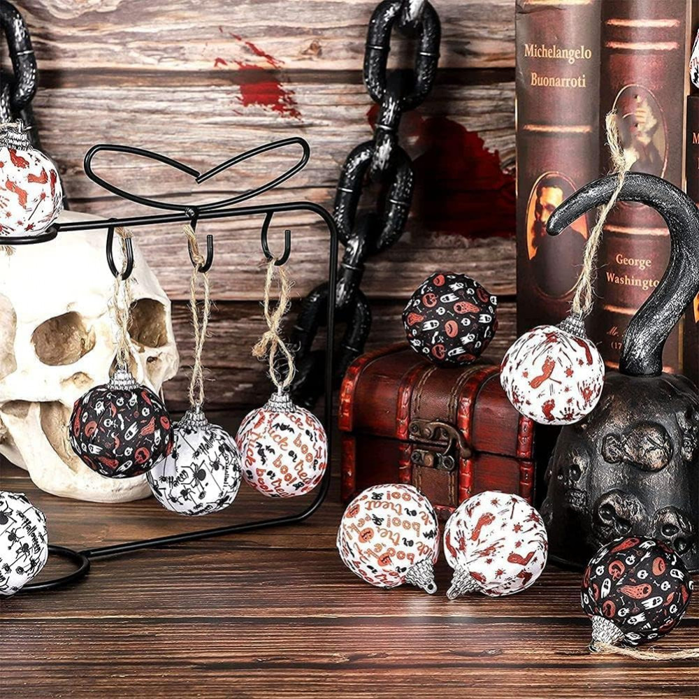 16 db- os Halloween szövet golyós függődísz, Dekoráció, Tök, Pók, Szellem mintákkal