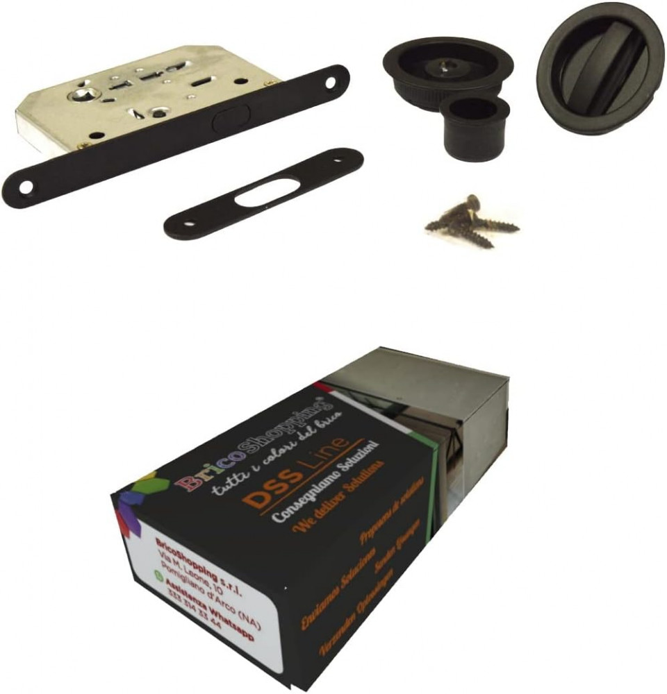BricoShopping® Acél Tolóajtó Kilincs Készlet Beépített Zárral és Kulccsal, Fekete Újracsomagolt termék