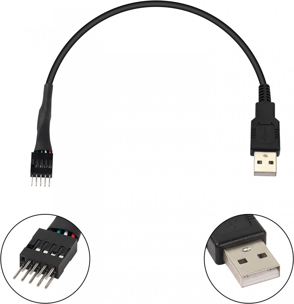 XMSJSIY USB 2.0 A Férfi - 9 Tűs Alaplap IDC Dupont Kábel Hosszabbító - Fekete Újracsomagolt termék