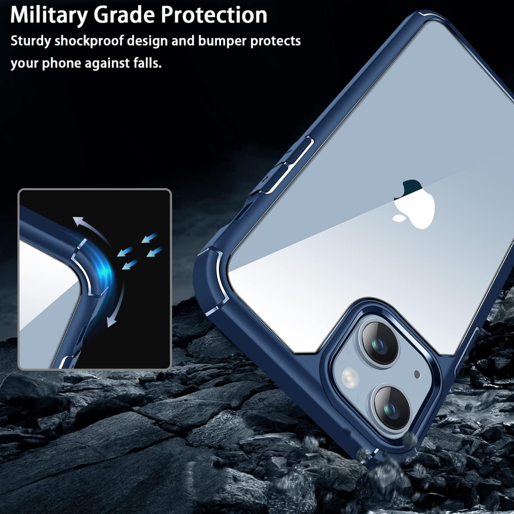 Amizee iPhone 14 Kék Védőtok Képernyővédővel és Kamera Lencsevédővel