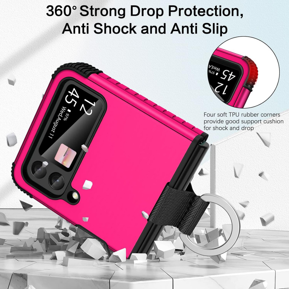 Samsung Galaxy Z Flip4 5G Védőtok, Ütésálló, Gyűrűvel - Rózsaszín