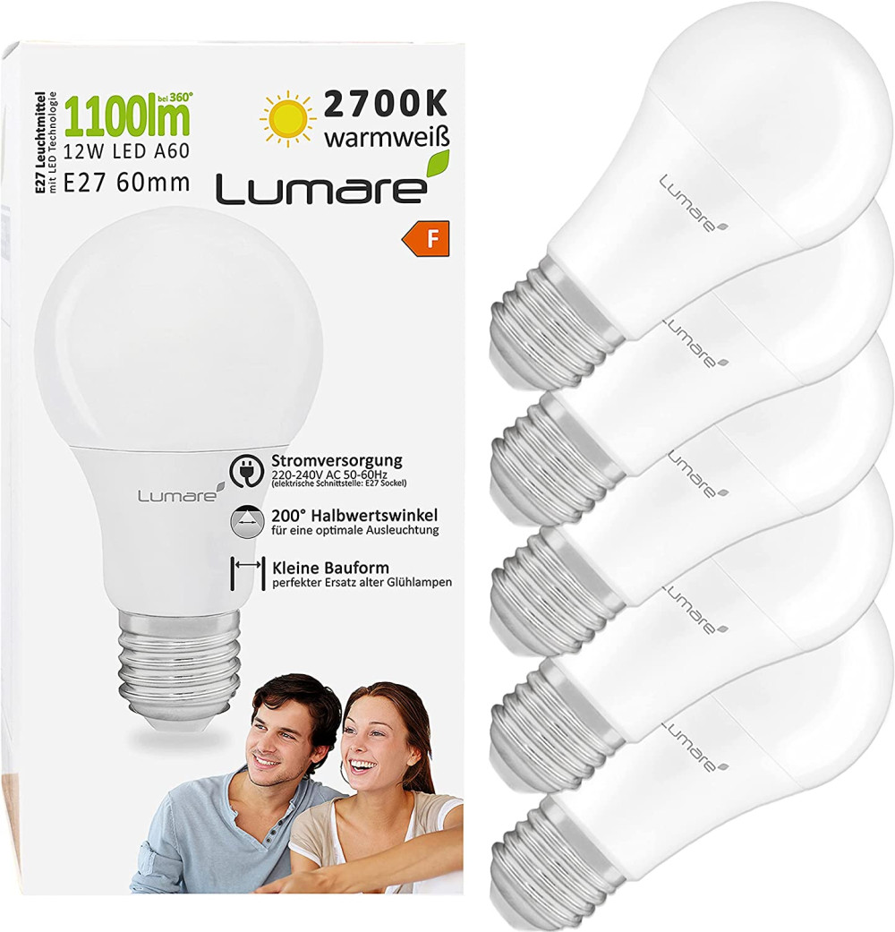 Lumare E27 LED izzó 12 W, 2700 K, 1100 lm, 5 darabos készlet - Újracsomagolt termék