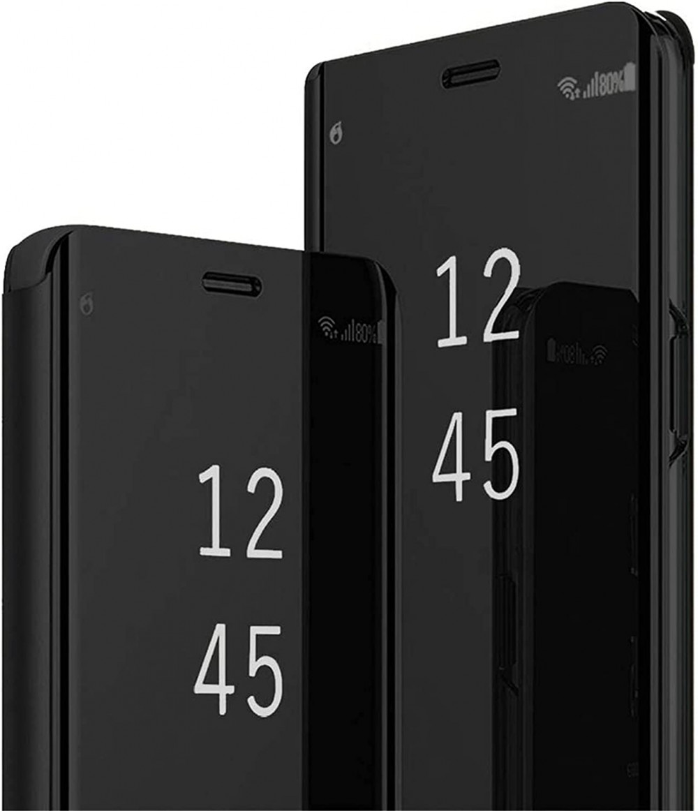 Iphone 13/14 Szilikon Tok Tükröződő Üvegfóliával, Ütésálló, Kitámasztható (Fekete)