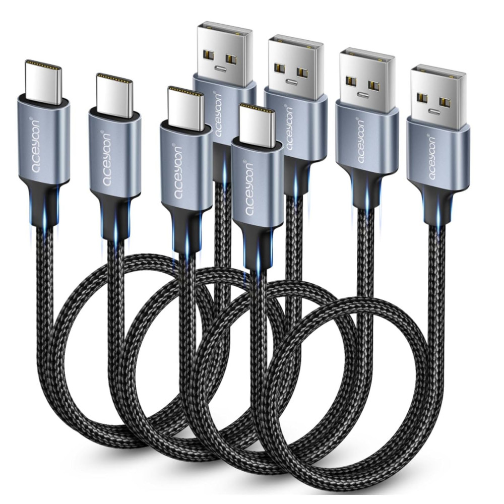 USB C kábel, nylon bevonatú, gyors töltésre alkalmas, 4 darabos, 50 cm hosszú 