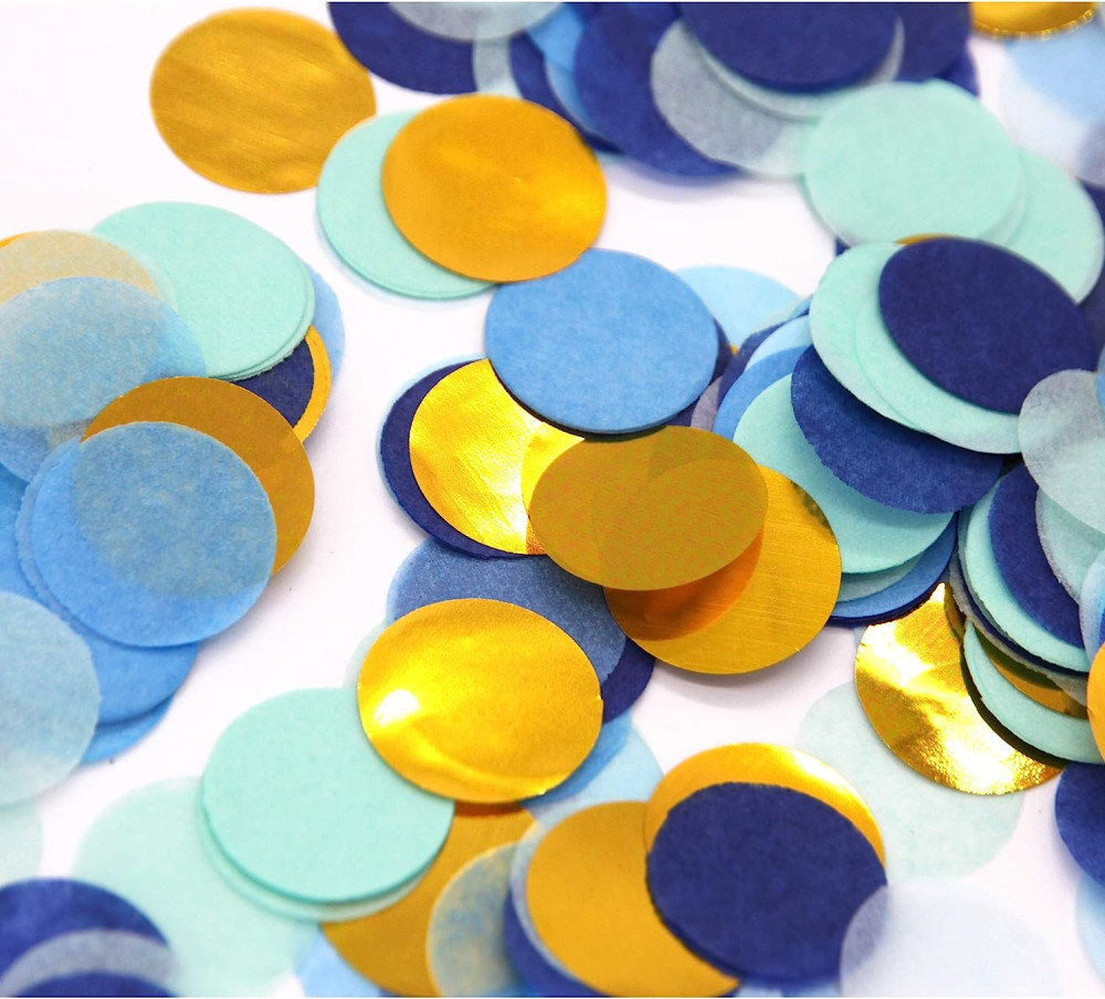 Regendeko 1000 darab arany és kék színű, kerek, papír parti konfetti(2,5 cm átmérő)