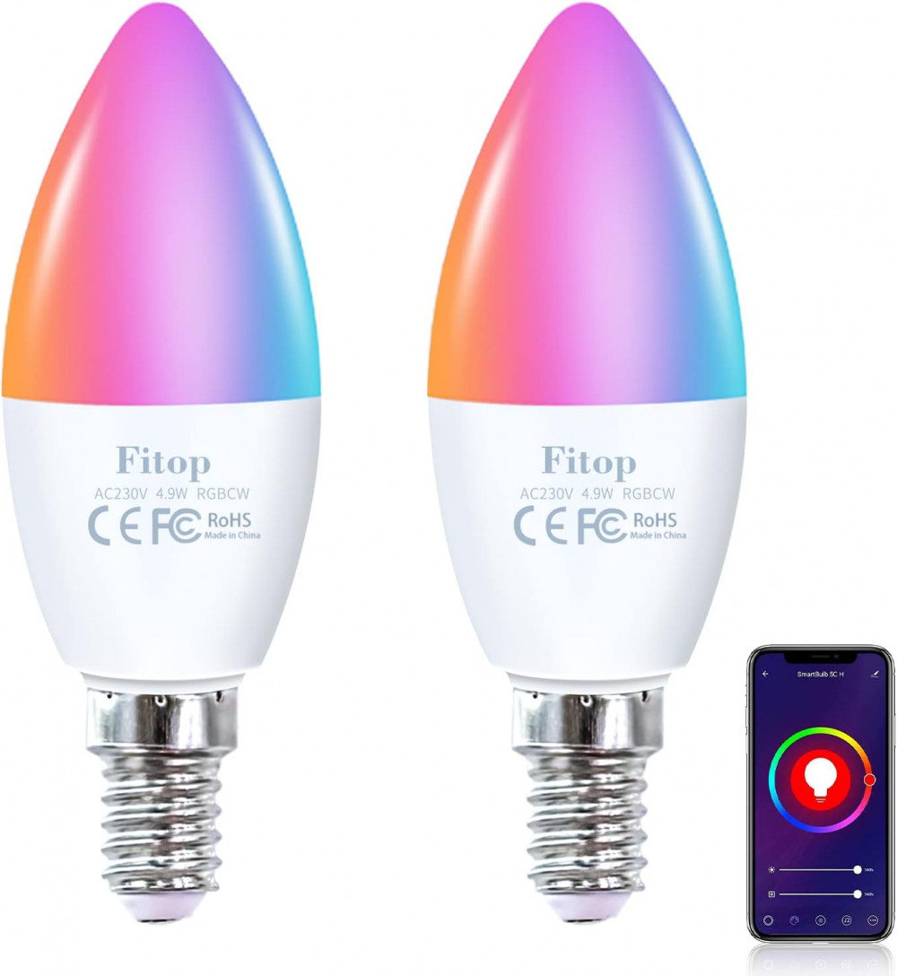 Fitop E14 WiFi-s LED izzók, Szabályozható, Alexa/Googe home kompatilibis, 4.9w, 470 lm, 2700-6500K