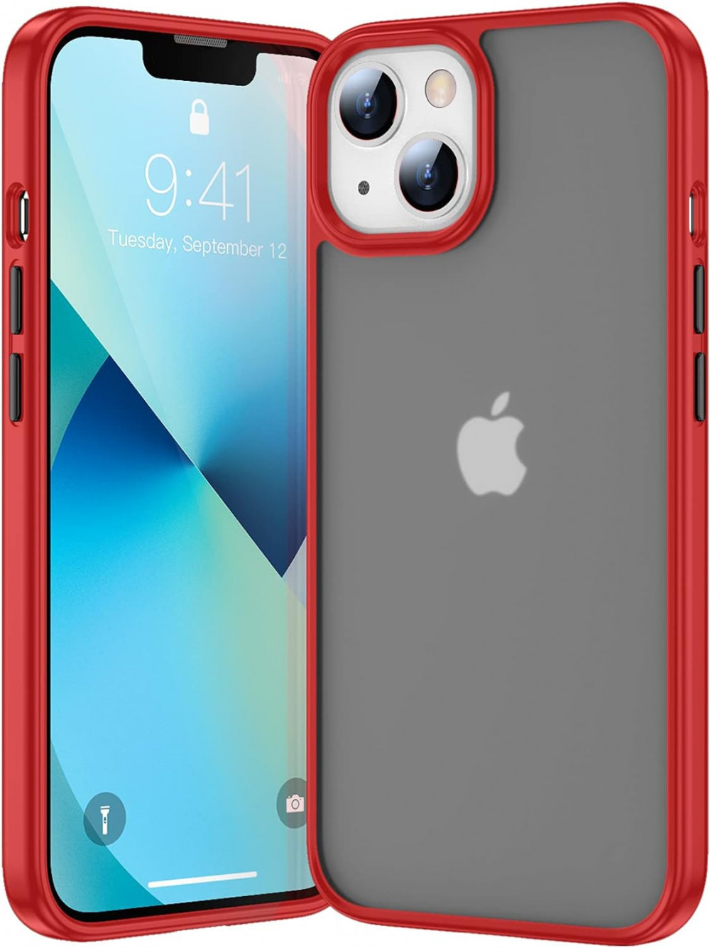 iPhone 13 Ütésálló Szilikon Tok (Piros-Áttetsző)