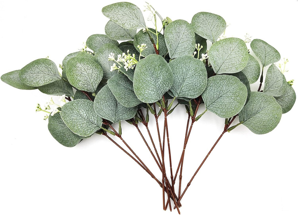 Mű Eukaliptusz Növények Ágak, Dekoratív Műanyag Borostyán - 12 Csokor Újracsomagolt termék