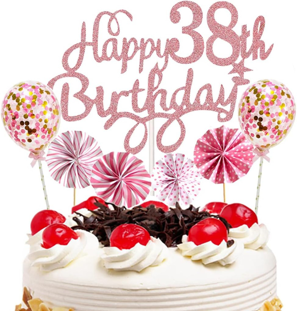 38. születésnapi rózsaszín, csillogó, női tortadísz