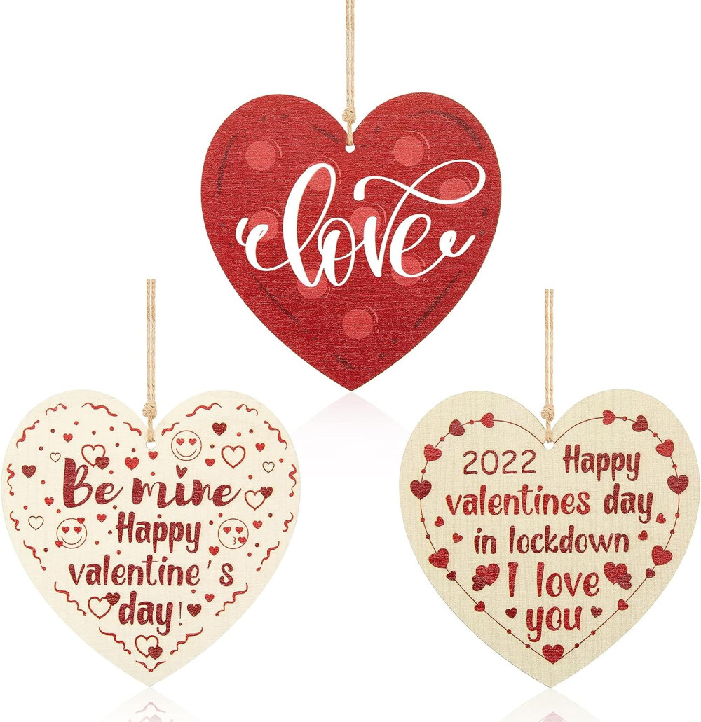 Boldog Valentin-napot Fából készült függő szív( 3 db-os csomag)