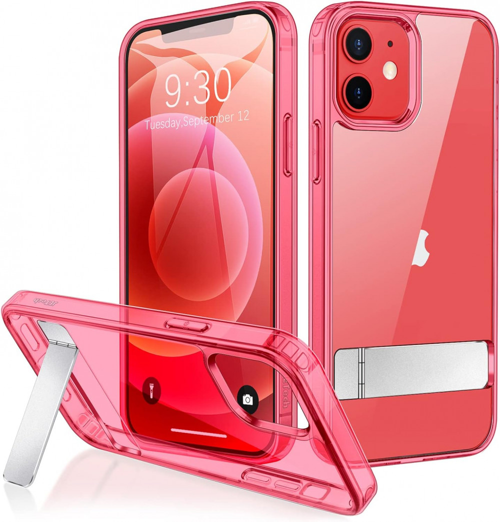 iPhone 12 Mini Szilikon Tok Kitámasztóval (Piros Áttetsző)