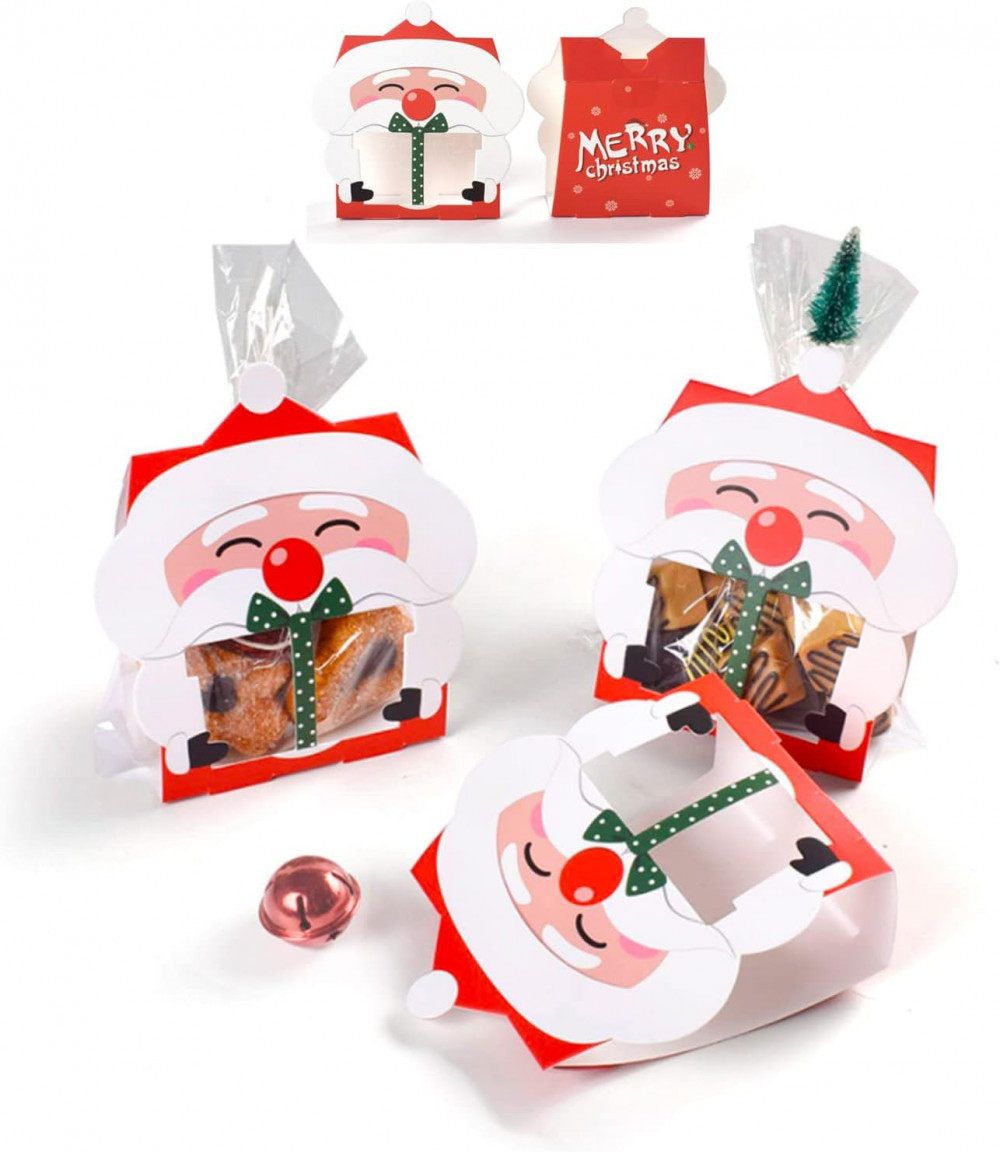 GLAITC Karácsonyi Csomagolózsákok, 50 db Átlátszó Cukorka Zsák és Mikulás Papírdoboz Ajándéktasakok