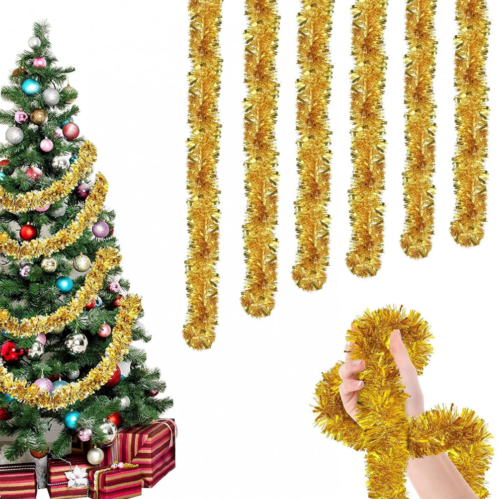 OUQIWEN 6 darabos karácsonyi lametta girland, fényes díszítésű, karácsonyfa dekoráció Újracsomagolt termék