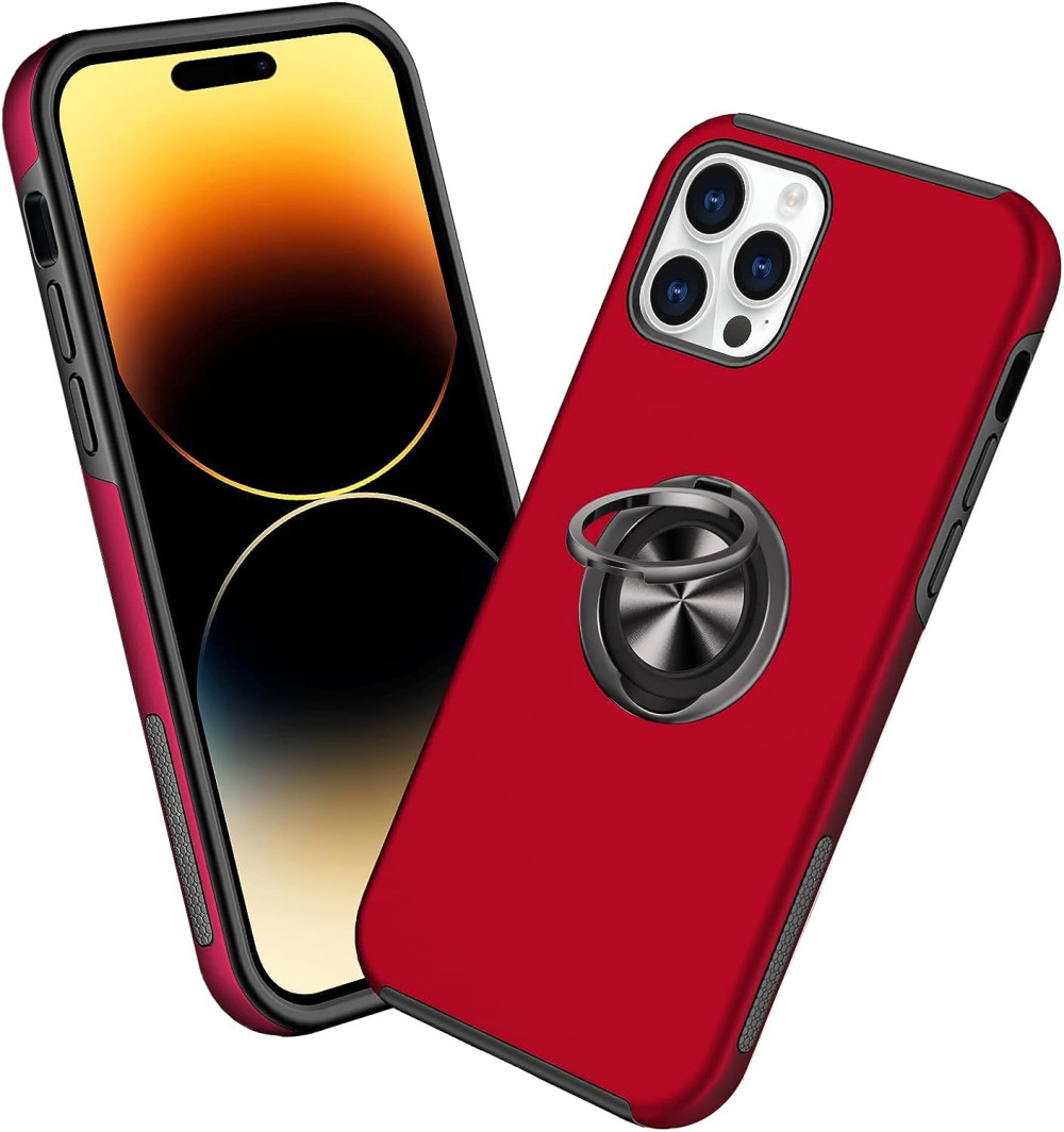 iPhone 14 Pro Mágneses Gyűrűs Szilikon Tok (Piros)