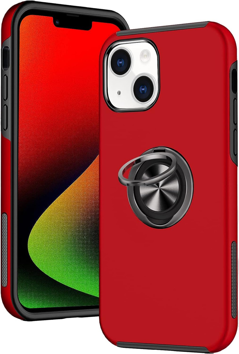 iPhone 13 Mágneses Gyűrűs Szilikon Tok (Piros)