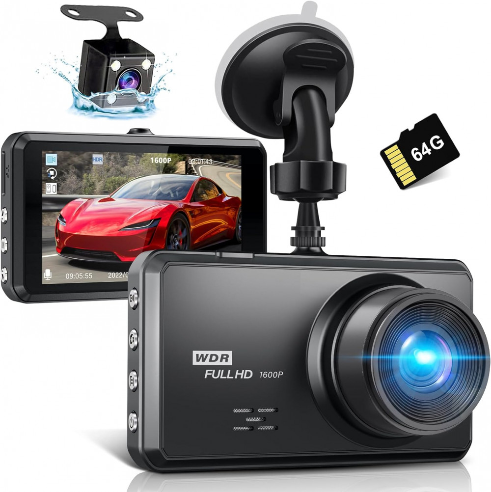 Miden S7 2.5K+1080P FHD Dupla Dash Cam, 64G SD Kártya, Éjjellátó, Parkoló Mód Használt termék